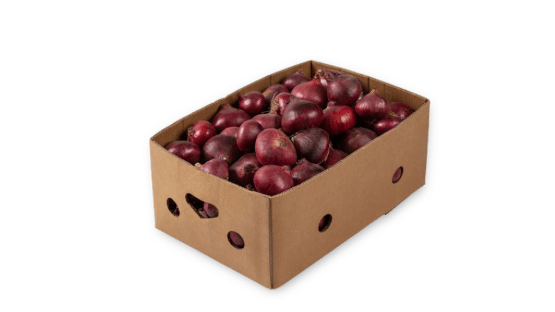 carton with red onions