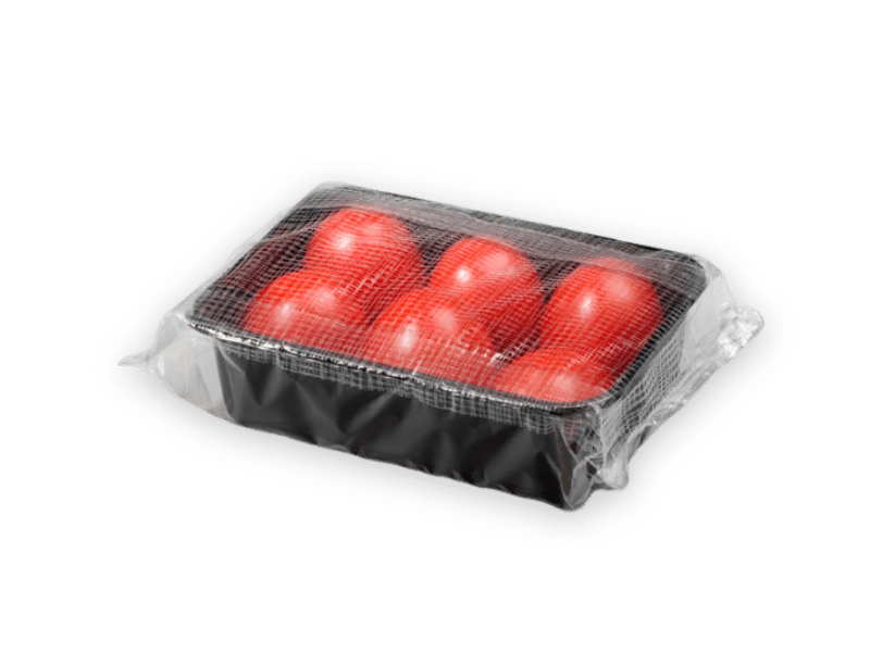 wrapped plastic punnet with tomatoes