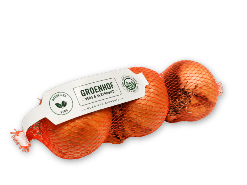 mono material net bag with small yellow onions inline
